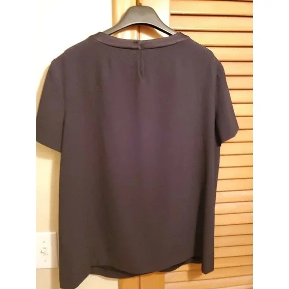 PAULE KA Black Short Sleeve Top Satin Trim Satin